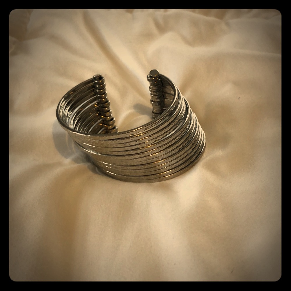Hammered silver bracelet stack